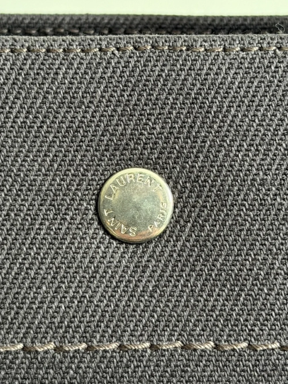 Saint Laurent YSL Rive Gauche Gray Canvas Logo Black Leather Tote Bag - Picture 5 of 16